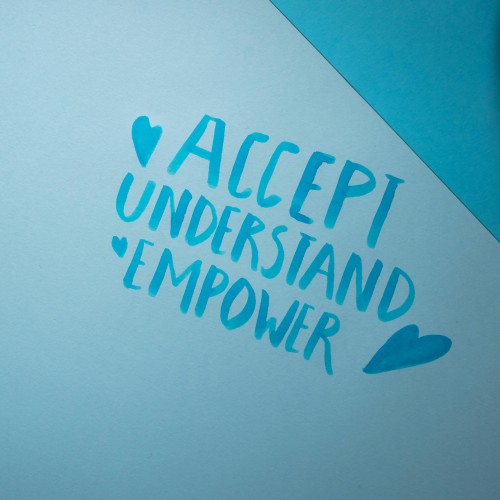 text picture of accept, understand, and empower